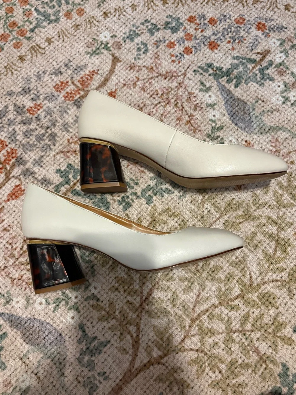 J.CREW Womens Leather Square Toe Casual Heels Pumps Size 8 White Tortoise Shell